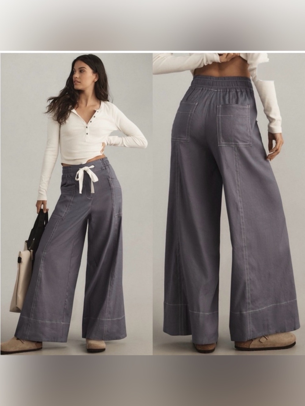 Anthropologie Maeve Tie Waist Wide Leg Casual Breezy Linen Blend size Small
